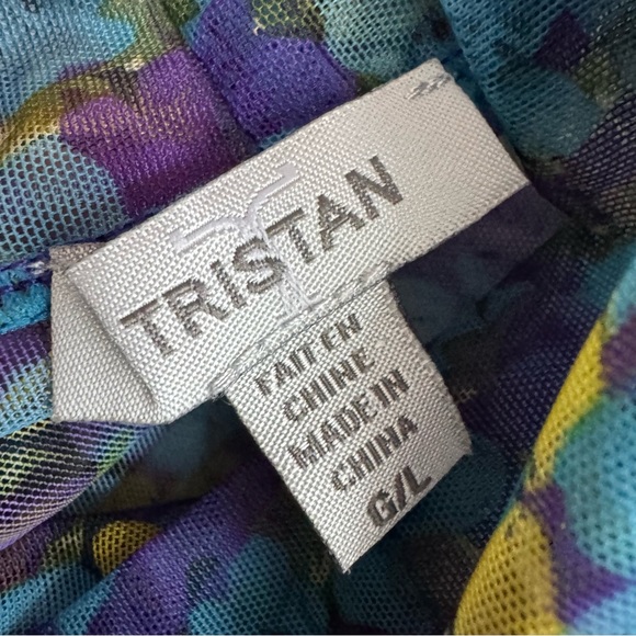 Tristan turtleneck mesh floral purple blue yellow stretchy top long sleeve sexy - Picture 8 of 9